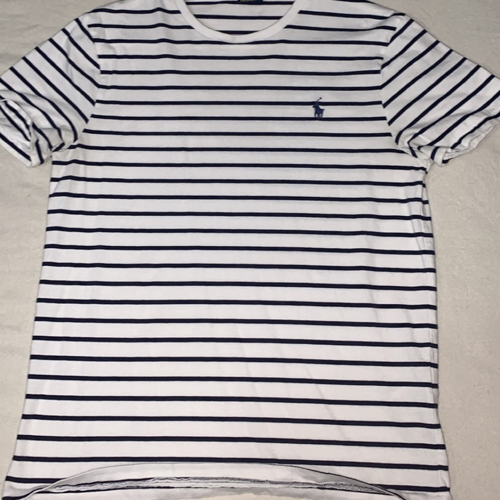 Striped white and navy blue Polo tee